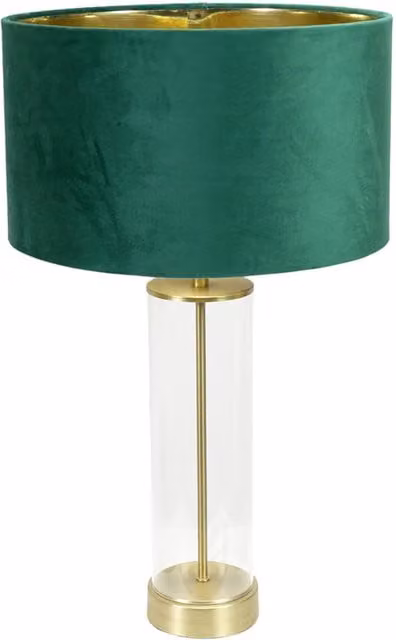 Balan Glass Table Lamp in Green and Gold with Metallic Inner Shade and Bulb