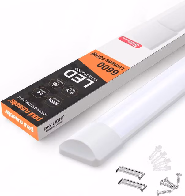 Paul Russells 6 Foot Slim LED Batten Light, 60W, 6600lm, 6500K, White, IP20 Daylight