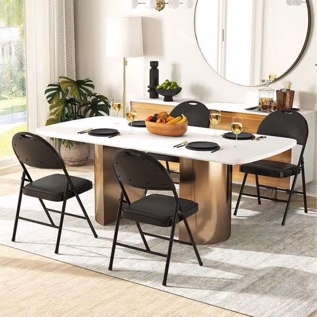 Costway Black Padded Folding Party Chairs with Synthetic Leather and Metal Frame
