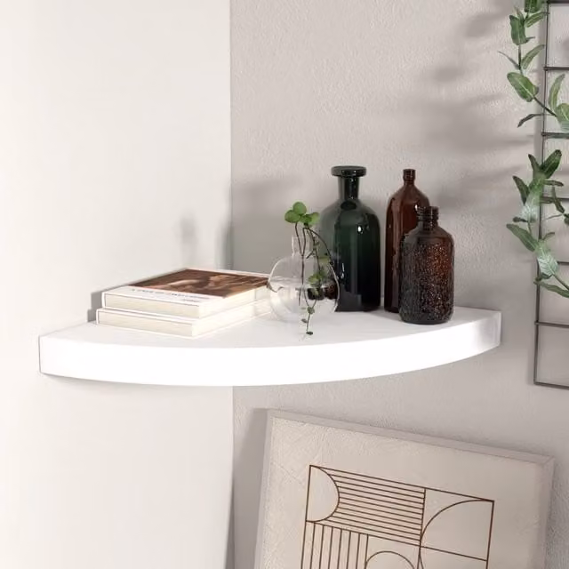 Berkfield Home White Floating Corner Shelf, W/D/H: 35 x 35 x 3.8 cm