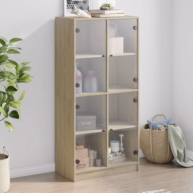 Berkfield Home Modern Highboard with Glass Doors in Sonoma Oak, Brown, W/D/H: 68 x 37 x 142 cm