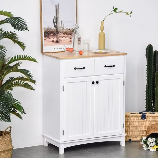 HOMCOM Modern White Sideboard Kitchen and Living Room Storage Cabinet with Drawer