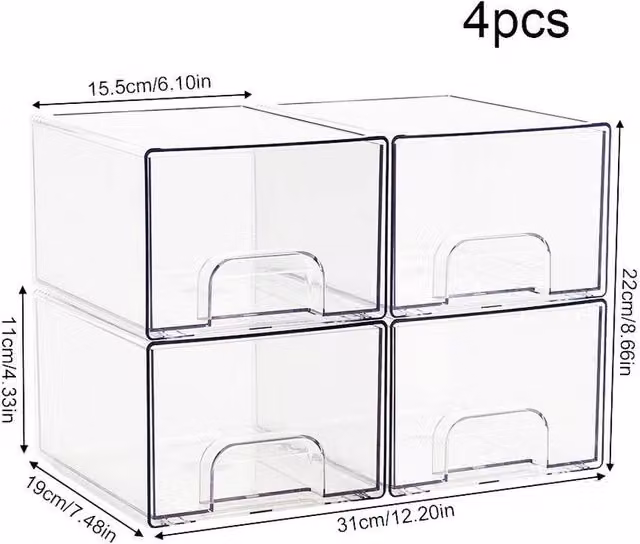 Kelvenix 4pcs Stackable Clear Acrylic Storage Boxes