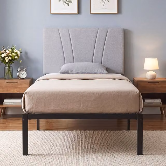 HOMCOM Single Bed Frame with Upholstered Headboard in Black and Grey, W/D/H: 90 x 190 cm