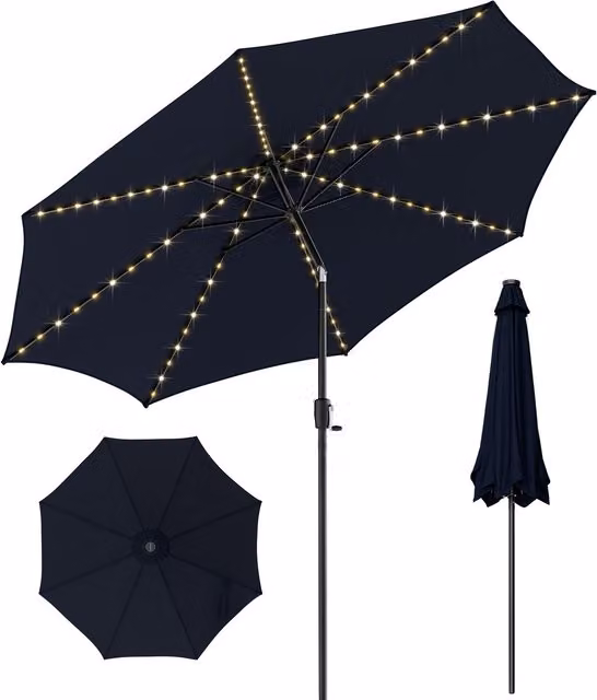 Costway 300 cm Solar LED Patio Umbrella in Navy Blue