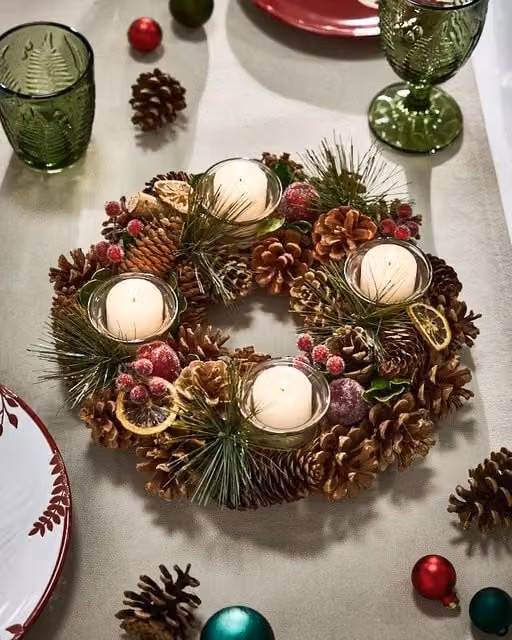 Dibor Citrus Spice Round Table Centrepiece Christmas Tealight Holder, Brown, Diameter: 30 cm
