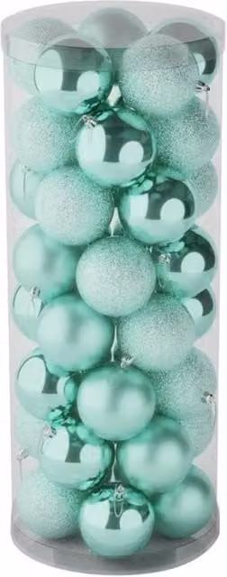 KDMD 48 Mint Green Christmas Baubles in Matt, Shiny and Glitter Finishes, Diameter: 8 cm