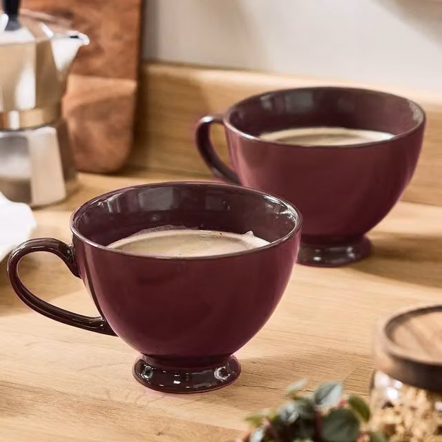 Dibor Montmartre Large Malbec Red Ceramic Tea Cups and Coffee Mugs, Set of 8
