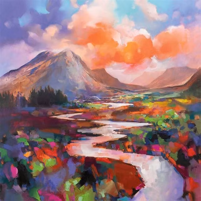 Scott Naismith Etive Flow Multicolour Framed Canvas Print Landscape Nature Wall Art
