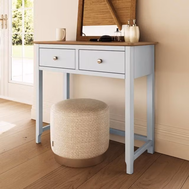 Taberno Modern 2 Drawer Dressing Table with Oak Top in Beige and White