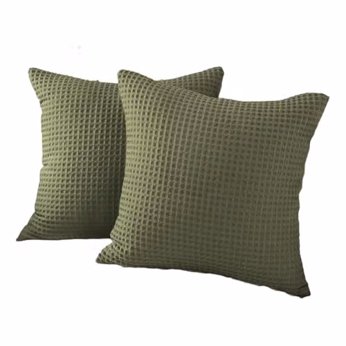 Allure Bath Fashions Waffle Cushion Covers 2 Pack, 100% Cotton, Khaki Green, W/D/H: 50 x 50 x 50 cm