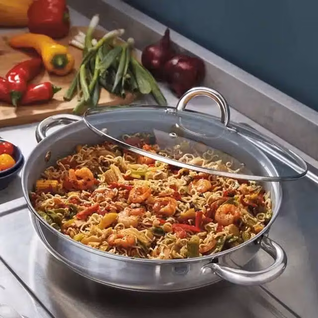 Cooks Professional Silver Stainless Steel Ceramic Non-Stick Sauté Pan with Glass Lid