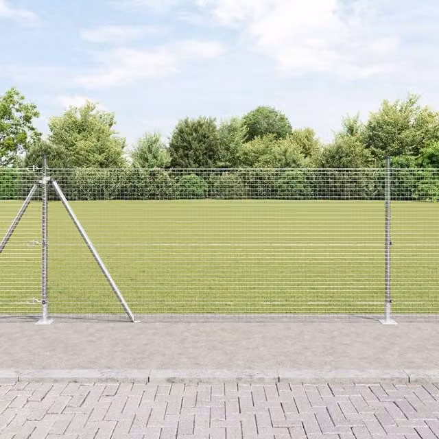 Berkfield Home Set of 2 Round Galvanised Steel Fence Posts in Silver