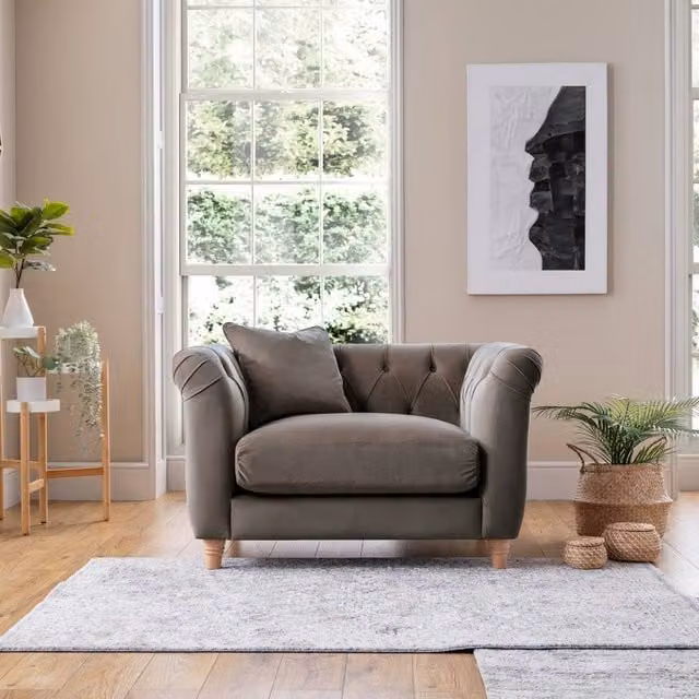 The Great Sofa Company Kensington Grey Velvet Chesterfield Armchair