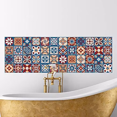 Walplus Westminster Tiles Wall Stickers, Multicolour Self-Adhesive Vinyl Decals, 12 pcs, 20 x 20 cm