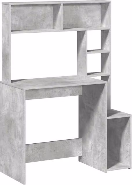 Berkfield Home Computer Desk with Shelves in Concrete Grey, W/D/H: 100 x 45 x 140 cm