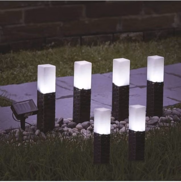 KDMD Black Rattan Solar Garden Pathway Lights, Set of 6, Warm White