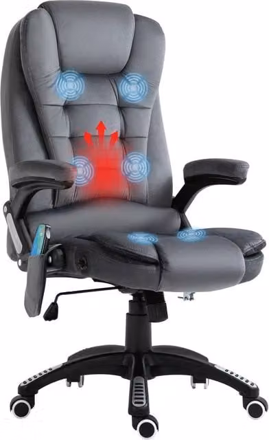 Rolipo Heated 6-Point Massage Reclining Velvet-Feel Office Chair in Grey