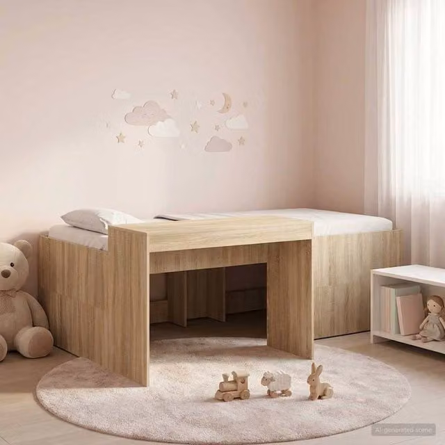 Berkfield Home Kids High Bed Frame with Desk in Sonoma Oak and Brown, W: 75 cm, L: 190 cm