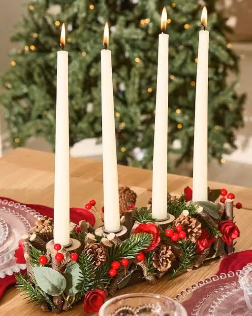 Dibor Roses Red Floral Christmas Tabletop Centrepiece Tealight Holder, Height: 35 cm