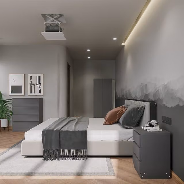 Seconique Modern Grey Bedroom Set Including Wardrobe, Nightstand and Chest of Drawers
