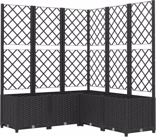 Berkfield Home Garden Planter with Trellis in Black, W/D/H: 120 x 120 x 136 cm