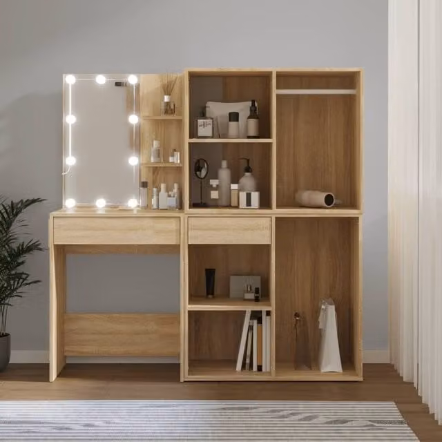 Berkfield Home LED Hollywood Dressing Table in Sonoma Oak and Brown