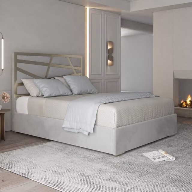 Cloudrest Modern Velvet Upholstered Metal Bed Frame in Grey, 140 x 200 cm