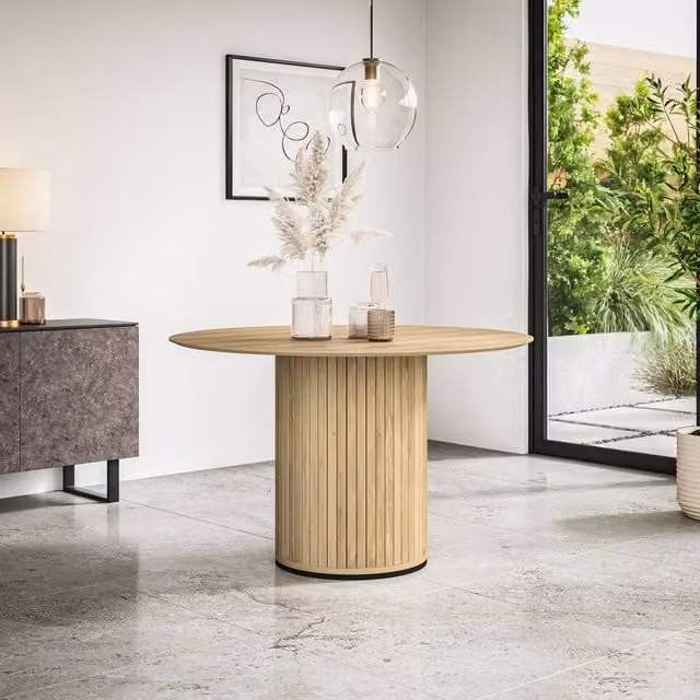 More4Homes Arlo Round Dining Table in Oak with Light Oak Finish, Diameter: 120 cm, Height: 75 cm