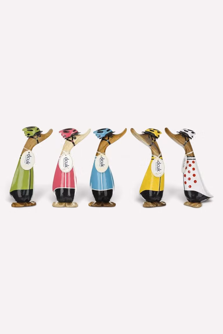 DCUK Natural Wooden Cyclist Duckling Ornament in Yellow