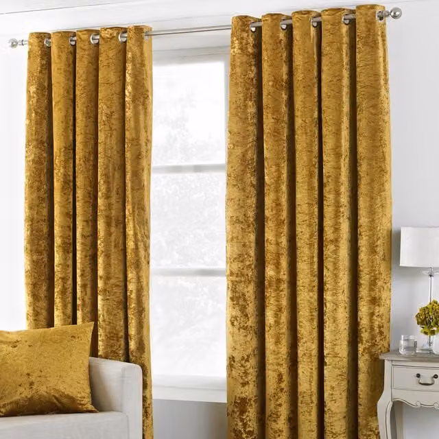 Make It A Home Verona Crushed Velvet Eyelet Curtains, Yellow, Width: 137 cm, Height: 168 cm