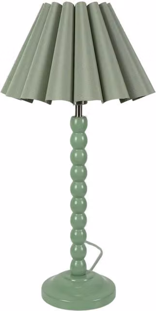 ValueLights Green Ceramic and Wood Table Lamp with Fabric Cone Shade