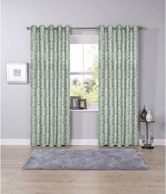 Savoy Woven Jacquard Floral Eyelet Curtains in Duckegg Blue and Green, W: 167 cm, H: 183 cm