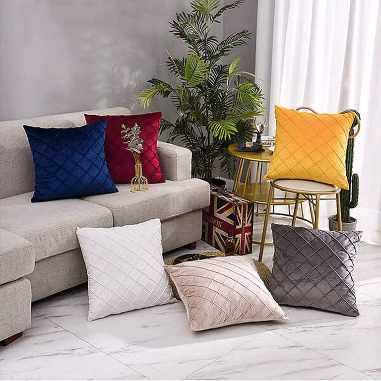 YnysTec Velvet Check Cushion Cover in Pink, W/D/H: 45 x 45 x 45 cm