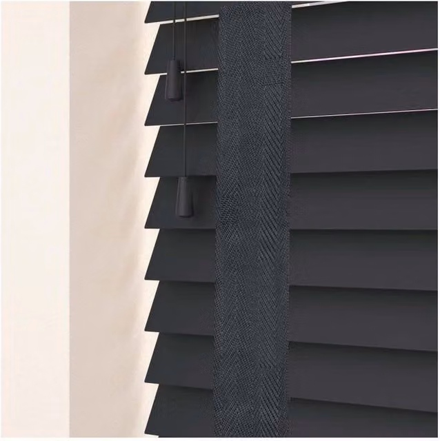 NewEdgeBlinds 50mm Real Wood Venetian Blind with Tapes, Slate Grey, W: 55 cm, H: 120 cm