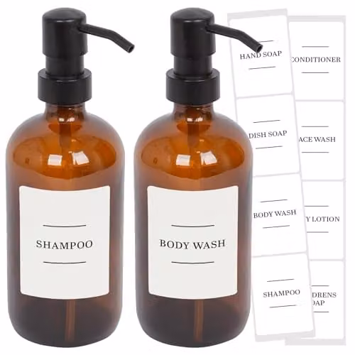 Harbour Housewares Glass Soap Dispensers with Labels, Pack of 2, 500ml, Orange