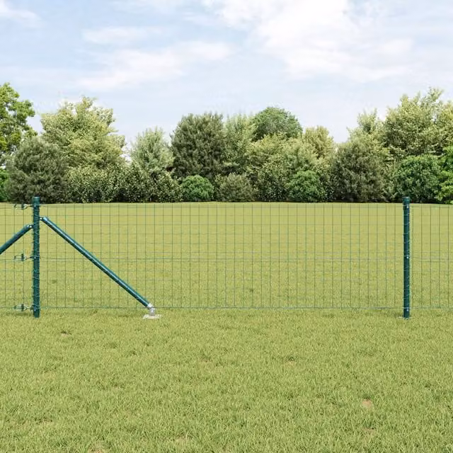 Berkfield Home Green Plastic Round Fence Post and Spike Set of 13 with Galvanised Steel Ground Sleeves