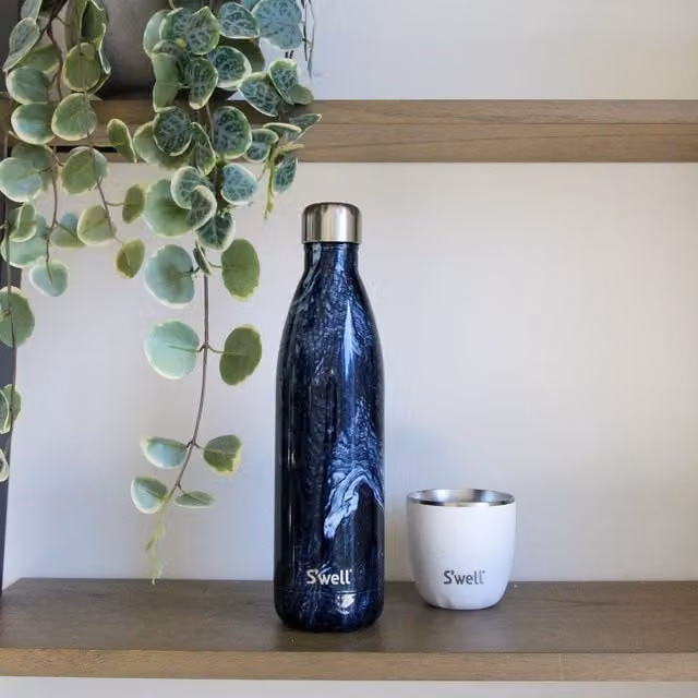 S'well Azurite Marble Vacuum Insulated Stainless Steel Water Bottle, 750ml, Dark Blue