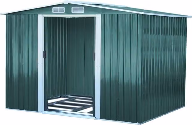 Livingandhome Large Metal Garden Tool Storage Shed with Sliding Doors and Gable Roof, Green