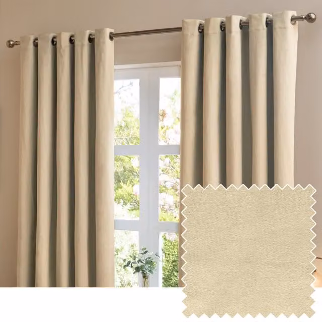 Make It A Home Set of 2 Natural Velvet Blackout Eyelet Curtains, Height: 229 cm
