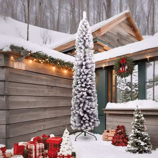 Berkfield Home Slim Flocked Snow Artificial Christmas Tree in Green and White, Height: 240 cm