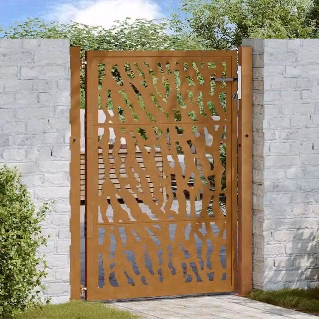 Berkfield Home Garden Gate in Brown Weathering Steel with Trace Design, W: 105 cm, H: 130 cm