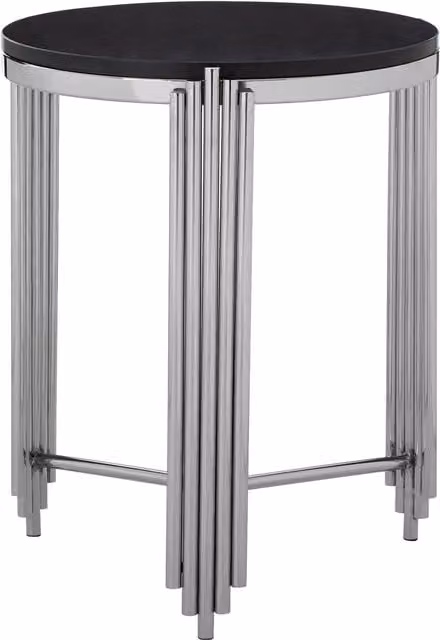 Orsina Luxe Black Granite Round Side Table with Silver Metal Legs
