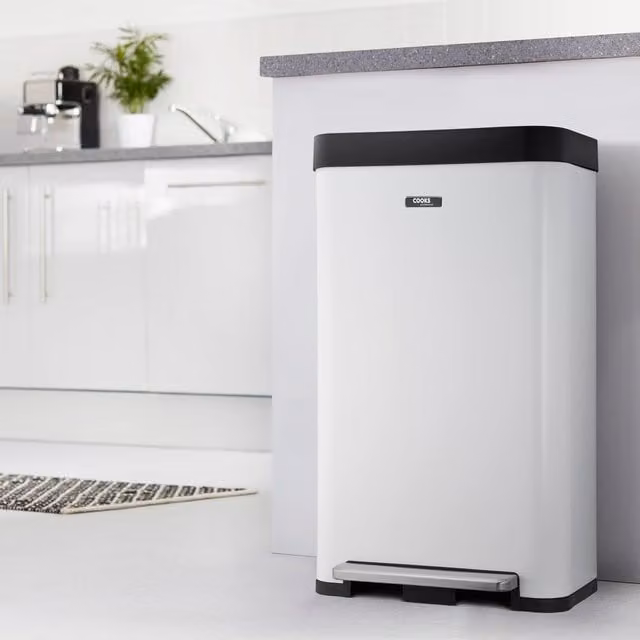 Cooks Professional XL 65L Pedal Bin with Soft Close Lid in White