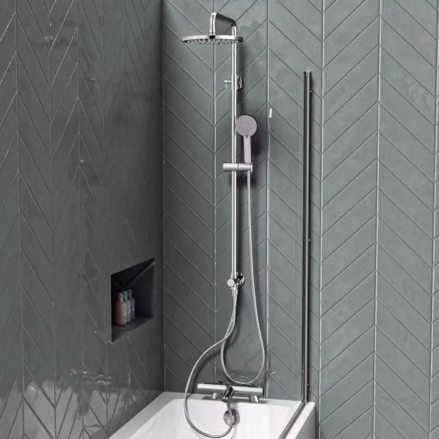 Nes Home Exposed Shower Set with 3 Mode Handset and Thermostatic Bath Filler, Chrome/Silver, W/D/H: 200 x 1500 mm