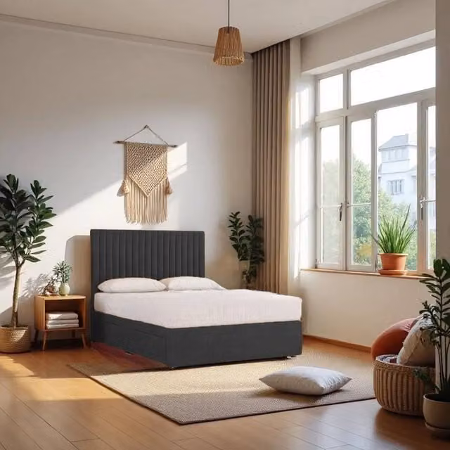 Knight Sleep Emily Plush Velvet Divan Bed Set with Princess Mattress and Headboard in Charcoal Grey, W/D/H: 90 x 190 cm