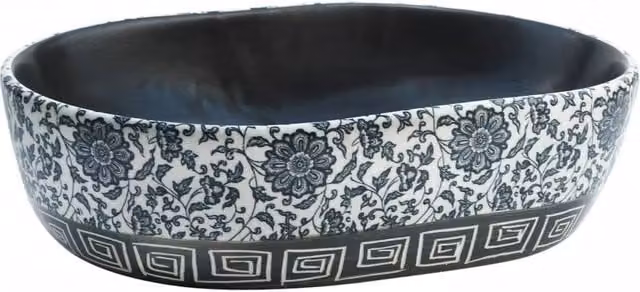 Berkfield Home Oval Ceramic Countertop Basin in Black and Blue, W: 47 cm, D: 33 cm, H: 13 cm