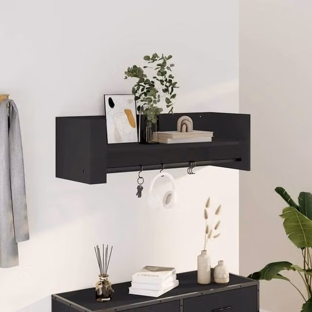 Berkfield Home Black Wall Mounted Cube Shelf with Back Panel, W: 100 cm, D: 35 cm, H: 30.5 cm