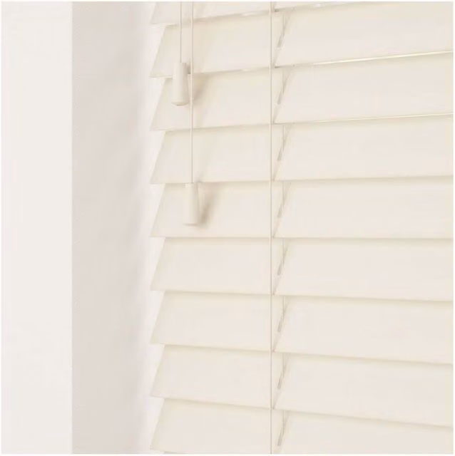 NewEdgeBlinds Smooth Finish Faux Wood Venetian Blinds with Strings, Misty White, W: 80 cm, H: 120 cm