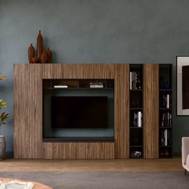 Decorotika Cordoba Wall Mounted Modern Entertainment Center in Black with Open Shelving